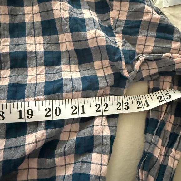 Pilcro Anthropologie Tavi Plaid Button Down Navy Pink Ruffle Collar Shirt Top XS - Picture 9 of 9